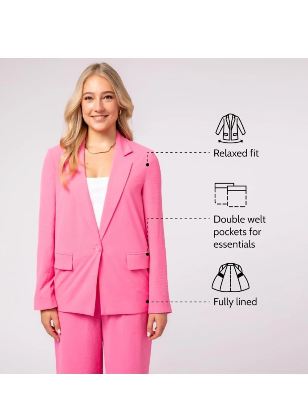 Travel Blazer Rosy Pink Wrinkle Resistant, With Convenient Packable Bag - Picture 2 of 6